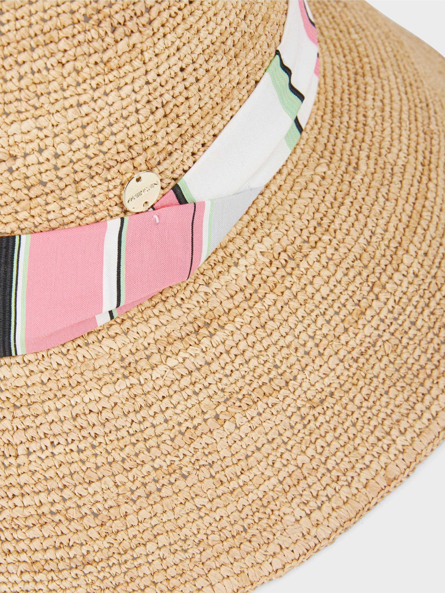 Marc Cain Straw Hat With Striped Ribbon Accessories