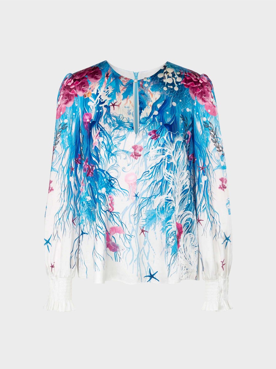 Marc Cain Slip-On Blouse In An Underwater Design Blouses & Tunics