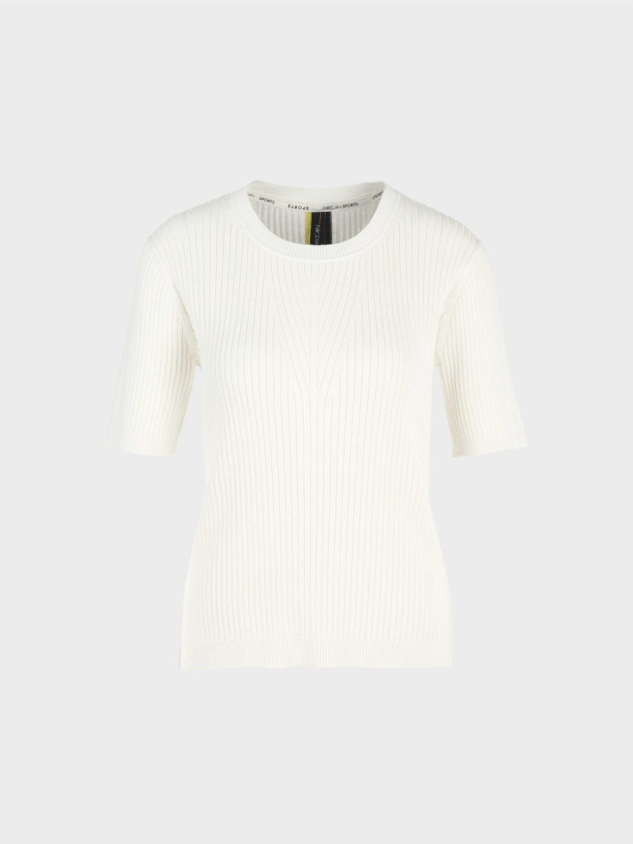 Marc Cain Short-Sleeved Sweater Made Of Fine Ribbed Knit Knit