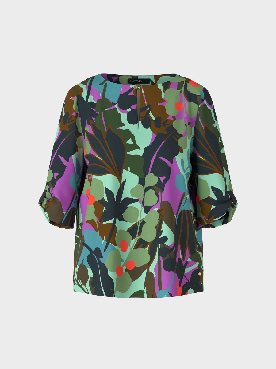 Marc Cain Blouse In Colorful Leaf Pattern Blouses & Tunics